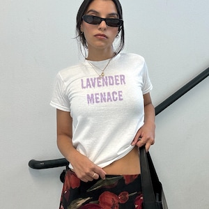 Y2K Lavender Menace Lesbian Baby Tee LGBTQ Feminism Lesbian Pride Baby Tee Y2K Clothing Crop Top Streetwear Y2K Summer Tee