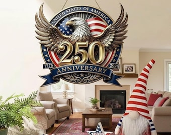 Ghirlanda patriottica con aquila per il 250° anniversario degli Stati Uniti, 1776-2026, decorazione per porta d'ingresso americana, appendiabiti in legno patriottico per porta.