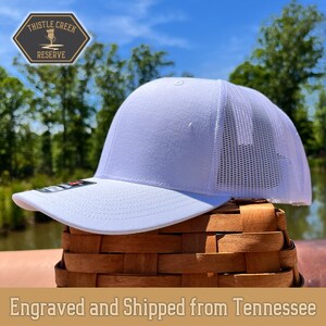 White Custom Patch Hat, Business Logo hat, Custom leather patch hat, Baseball Hat, Richardson 112, Trucker Hat