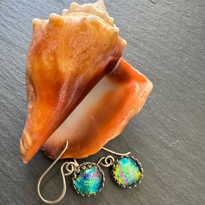 Rainbow Dichroic Glass Earrings with Sterling Silver Gallery Bezel Setting and Handmade Sterling Earwires image 2