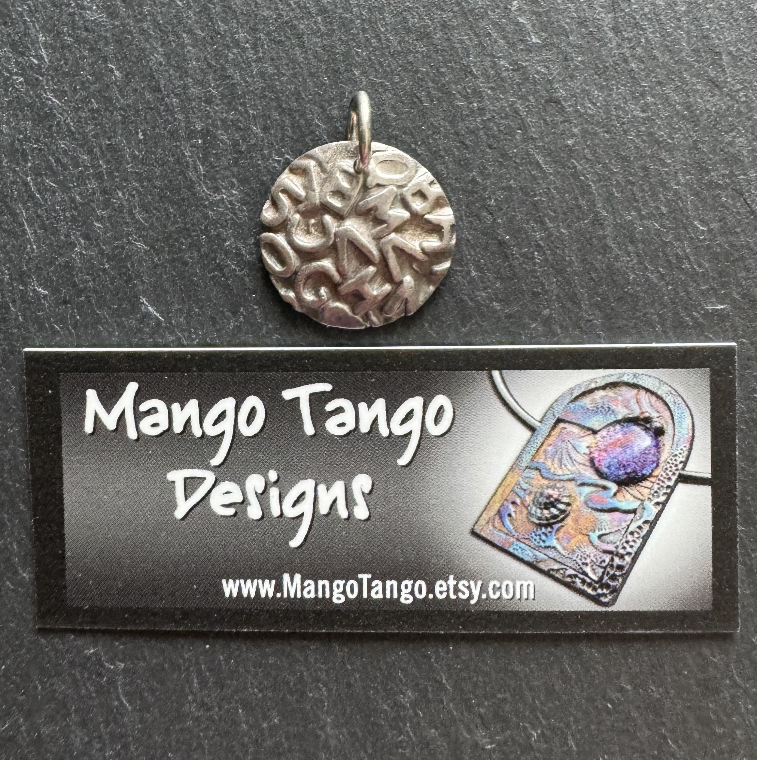 Small Round Recycled Fine Silver Alphabet Soup Pendant or Charm with Sterling Silver Jump Ring