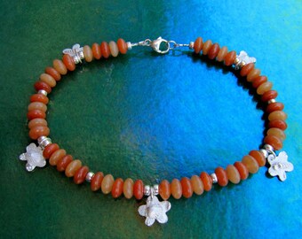 Anklet Silver Seashells and Carnelian Rondelles