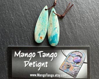 Pretty Pair of Drilled Blue Opal Teardrop Gemstone Earring Beads