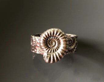 Size 6 Sterling Silver Ammonite Fossil Ring, Highly Textural