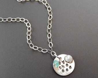 Sterling Necklace Tiny Minimalist By the Sea Round Pendant Sterling Silver with Marine Snail and Apatite Drop