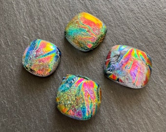Lot of Four Rectangular/Square Colorful Streaky Dichroic Glass Cabochon Focals - Lot #3