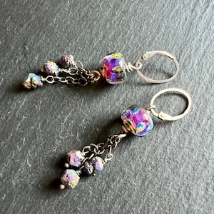 Luminous Sterling Silver, Lampworked Glass and Rainbow Titanium Drop Earrings