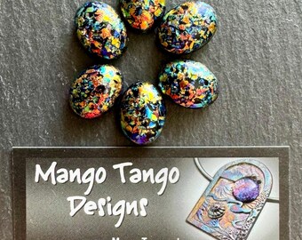 Lot of 6 Stunning Oval Black Rainbow Dichroic Glass Cabochons - Lot #1