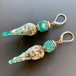 Luminous Mixed Metal Etched Glass Drop Earrings Copper and Sterling Silver image 2