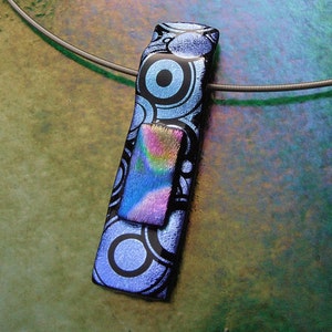 Circles Fused Dichroic Glass Pendant with Stainless Steel Choker image 2
