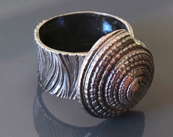 Size 6 Sterling Silver Sundial Shell Ring, Highly Textural