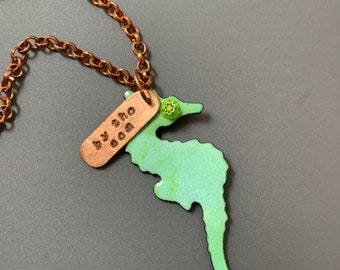 By the Sea Solid Copper and Glass Enamel Reversible Seahorse And Copper Chain with Handmade Clasp