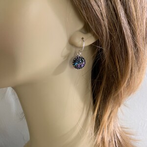 Rainbow Handmade Dichroic Glass Earrings with Sterling Silver Gallery Bezel Setting and Sterling Earwires image 3