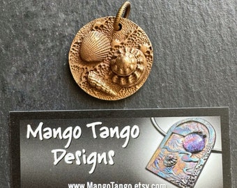Solid Bronze One-of-a-Kind Round Seashell Pendant, Signed