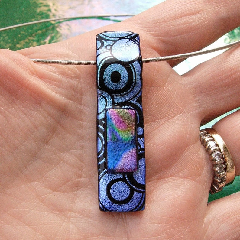 Circles Fused Dichroic Glass Pendant with Stainless Steel Choker image 3