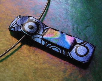 Circles Fused Dichroic Glass Pendant with Stainless Steel Choker