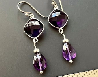 Sterling Silver and Faceted Amethyst Drop Earrings