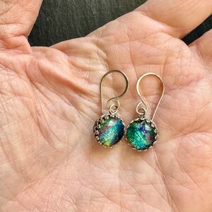 Rainbow Dichroic Glass Earrings with Sterling Silver Gallery Bezel Setting and Handmade Sterling Earwires image 4