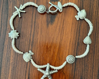Sterling Silver Starfish and Seashell OOAK Necklace