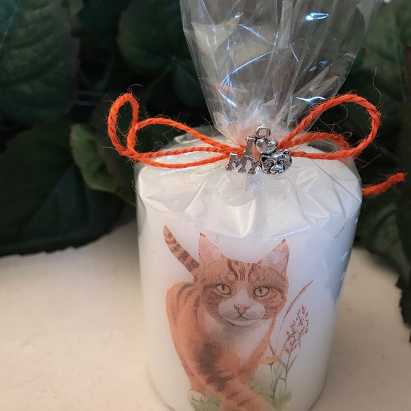 Orange tabby cat candle