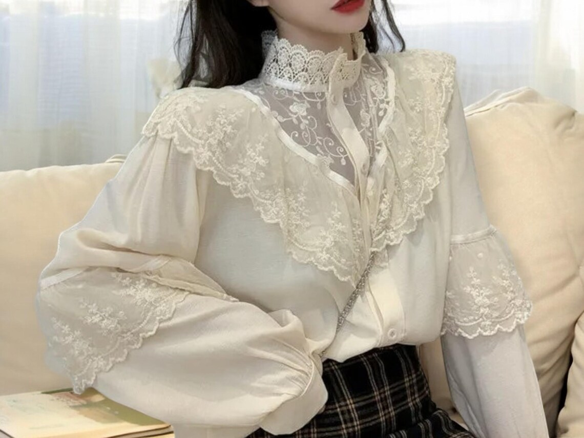 Bow Ruffles Lace Blouse
