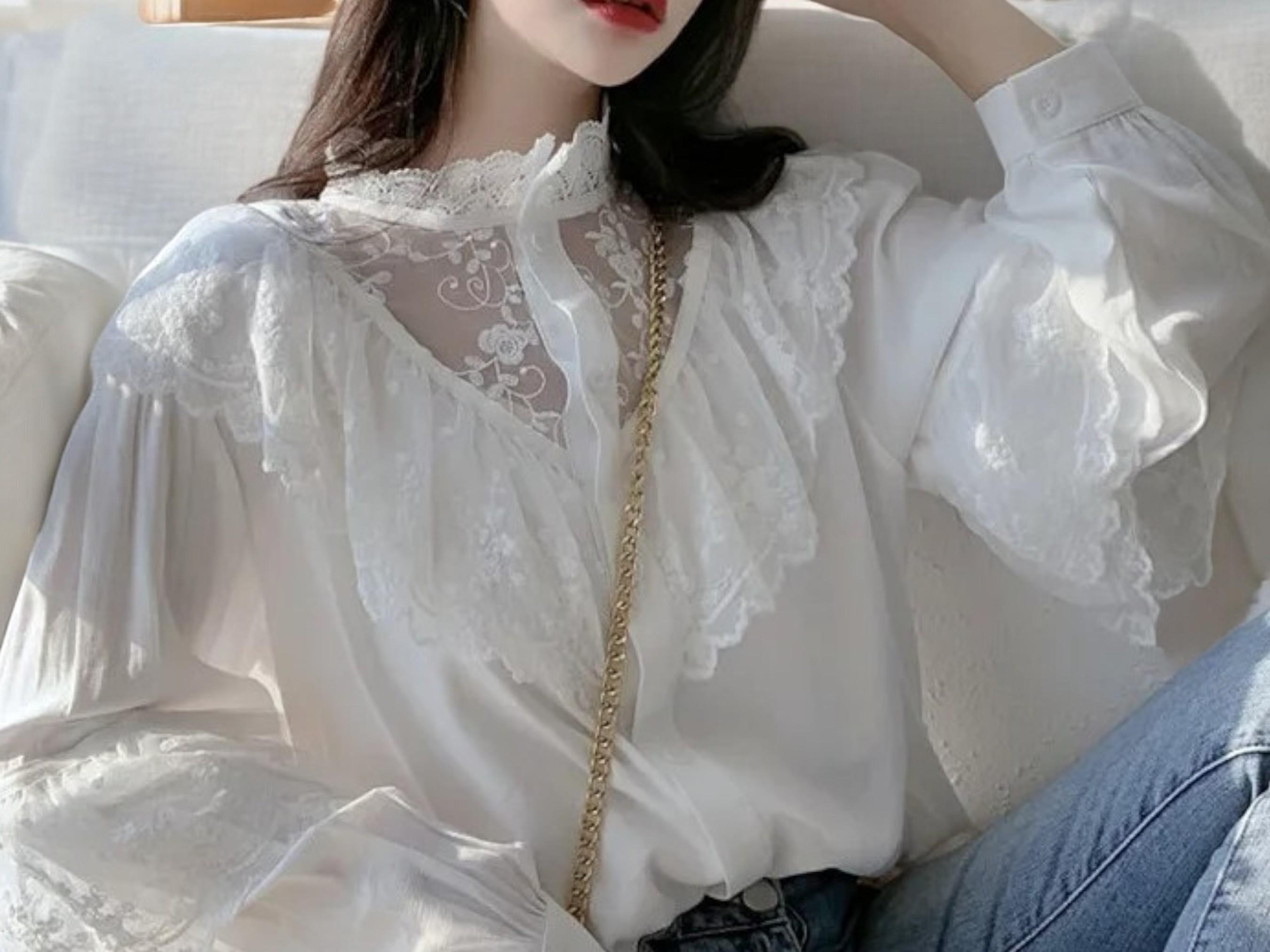 Bow Ruffles Lace Blouse