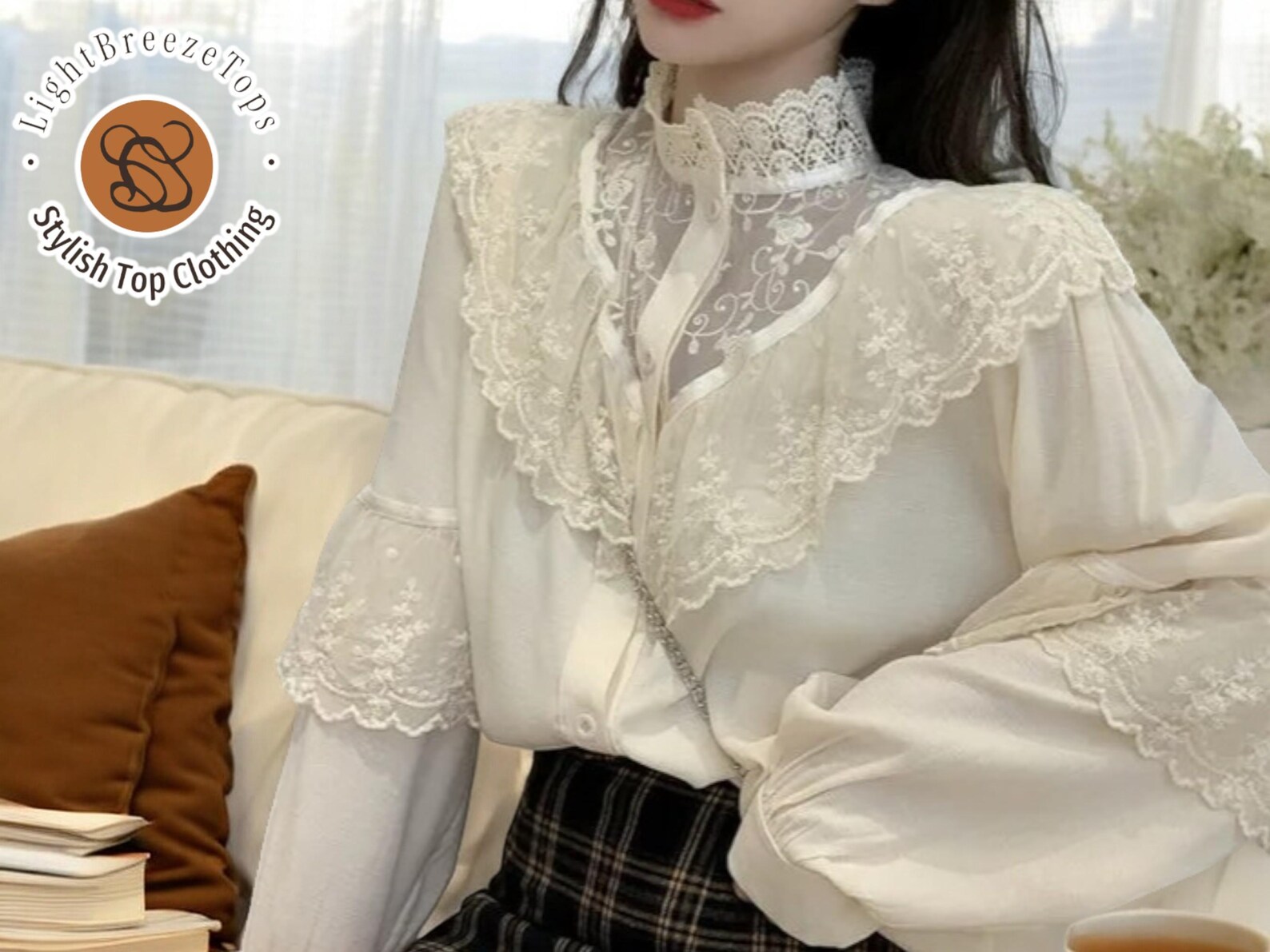 Romantic Sheer Lace Ruffle Blouse by Contagious New York main image 0