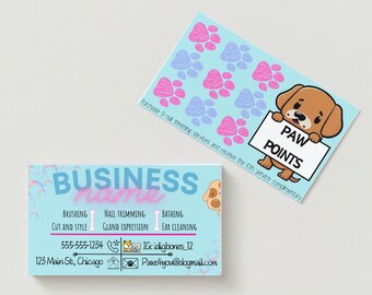 Dog Groomer business card and loyalty reward punch card template (Canva)