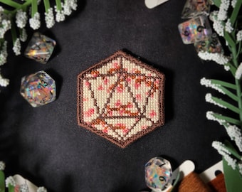 Dungeons and Dragons Spring Blossom D20 Patch - Cross Stitch D&D Patch Pattern and Instructions