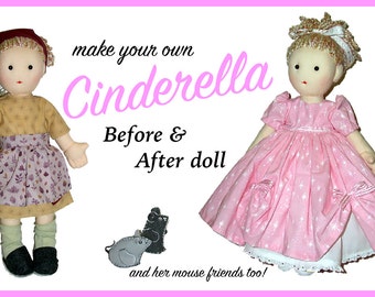 Cinderella doll pattern - 17" button jointed rag doll - cloth doll sewing pattern PDF