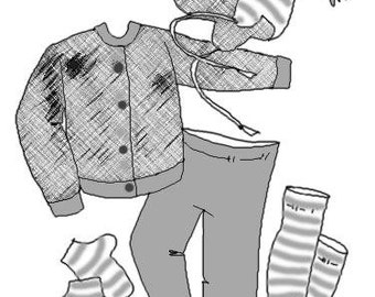 10インチ人形用服 PDF ジャケット、ニット帽、ミトンの冬服縫製パターン アン・エステル、パシー、BJD