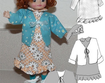 Modello di cucito per vestiti per bambole Tiny Betsy McCall da 8" per abito a trapezio e cardigan PDF 95214