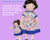 Cloth doll pattern - 23" doll and her own 10" rag doll sewing pattern - PDF doll pattern