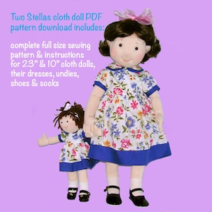Cloth doll pattern - 23" doll and her own 10" rag doll sewing pattern - PDF doll pattern