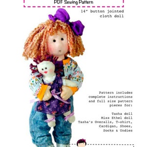 Cloth doll pattern - 14 inch cloth rag doll sewing - Tasha PDF pattern