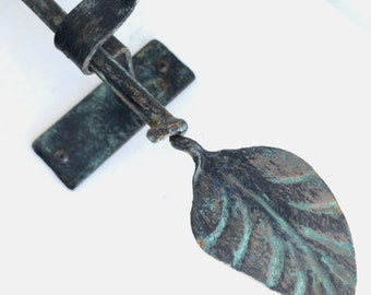 Hand Forged Steel Curtain Rod with Leaf Finials - Rustic Drapery Hardware