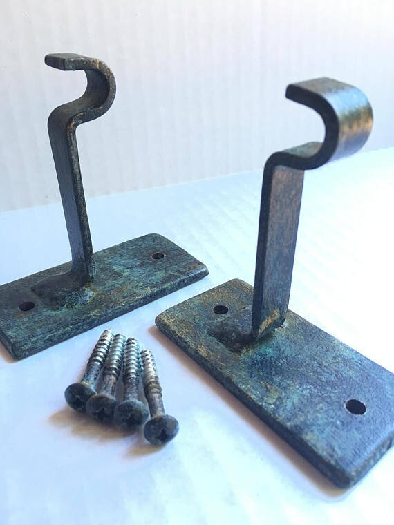 Curtain Rod Mounting Hardware Set Of 2 Forged Solid Steel Etsy
