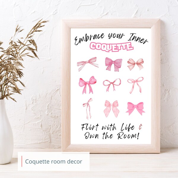 Pink coquette room decor,dark coquette ribbon, dorm room decor coquette poster, teenage girl gifts, gift for women, mothers day gift