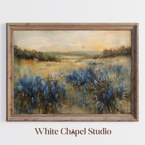 Texas Bluebonnets Flower Field Painting, Blue Wildflowers Painting, Texas State Flower Printable, Farmhouse Wall Art Decor, Digital Wall Art