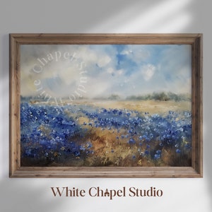 Texas Bluebonnets Field Painting | Blue Wildflowers Painting | Texas State Flower Printable | Farmhouse Wall Art Decor | Digital Wall Art