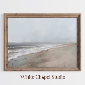 Printable Beach Art Print, Neutral Beach Wall Art, Muted Beach Painting, Coastal Home Decor, Minimalist Beach Painting, Digital Wall Art