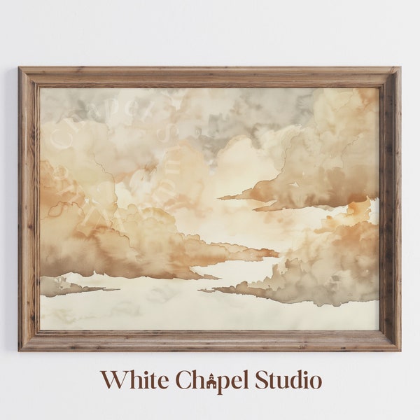 Neutral Cloud Painting Printable, Watercolor Wall Art, Watercolor Cloud Print, Stormy Sky Painting, Warm Tone Painting, Printable Wall Art
