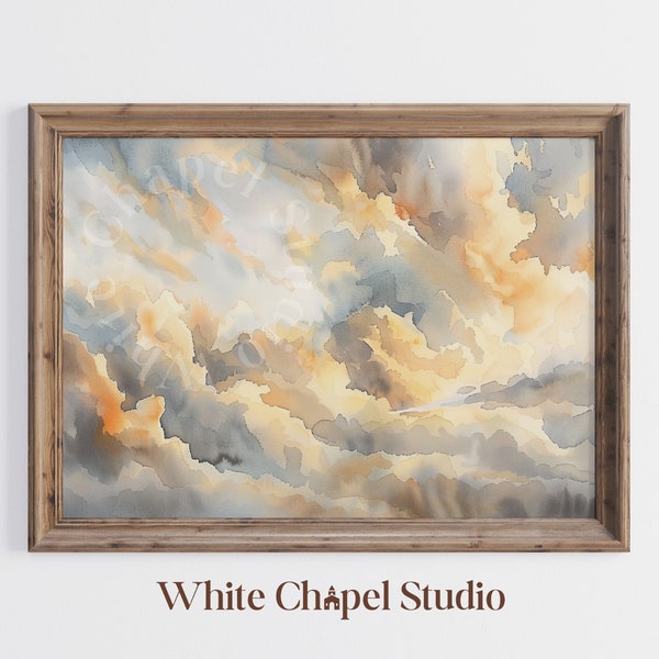 Watercolor Cloud Painting Printable, Neutral Wall Art, Watercolor Cloud Print, Cloudy Skies Painting, Warm Tone Painting, Printable Wall Art