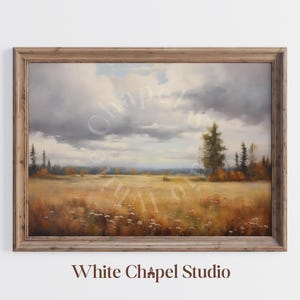 Moody Fall Wheat Field Landscape Printable Fall Country Painting Wheat Field Art Print Autumn Wildflower Wall Art Rustic Farmhouse Decor