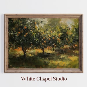 Orange Grove Printable Painting, Citrus Art, Orange Painting, Orange Tree Print, Citrus Landscape, Vintage Style Painting, Digital Wall Art