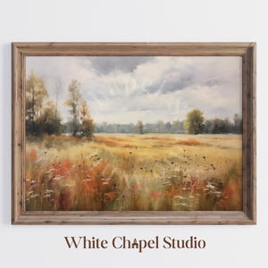 Autumn Wheat Field Landscape Printable Fall Country Painting Wheat Field Art Print Autumn Trees Wall Art Rustic Farmhouse Decor