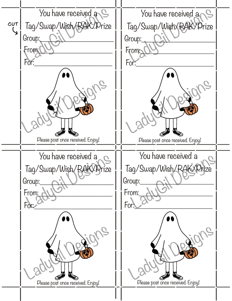 Swap Rak Tags Happy Mail Swap Insert | Tag | Ghost W/ Pumpkin | Swap | Wish | RAK ...