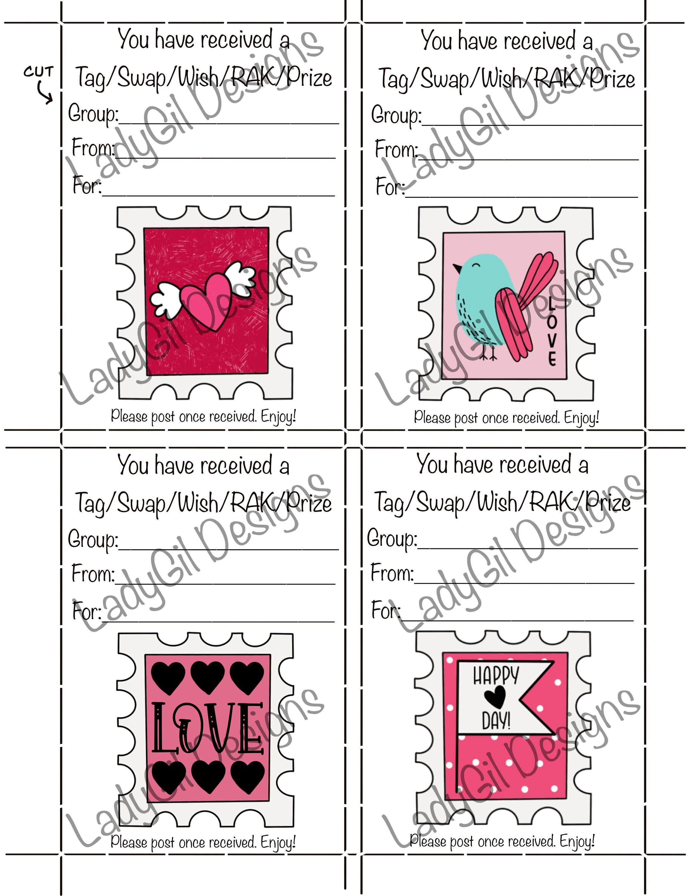 Swap Rak Tags Happy Mail Swap Insert Tag/swap/wish/rak/prize/valentine Postage Stamps ...