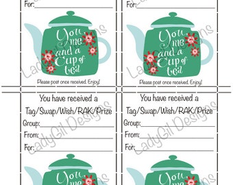 Happy Mail Swap Insert Tag/Swap/Wish/RAK/Prize/You & Me Teapot Digital Download