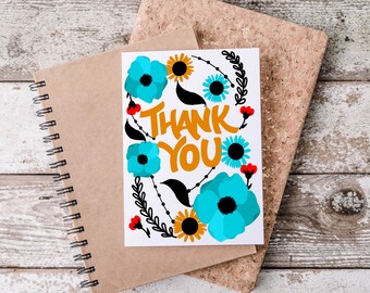 Printable Thank You Card | Print At Home | Floral Thank You Card | Orange and Blue